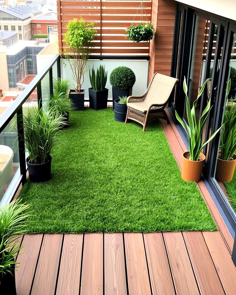dynamic synthetic turf and wooden tiles - 20 Balcony Deck Ideas