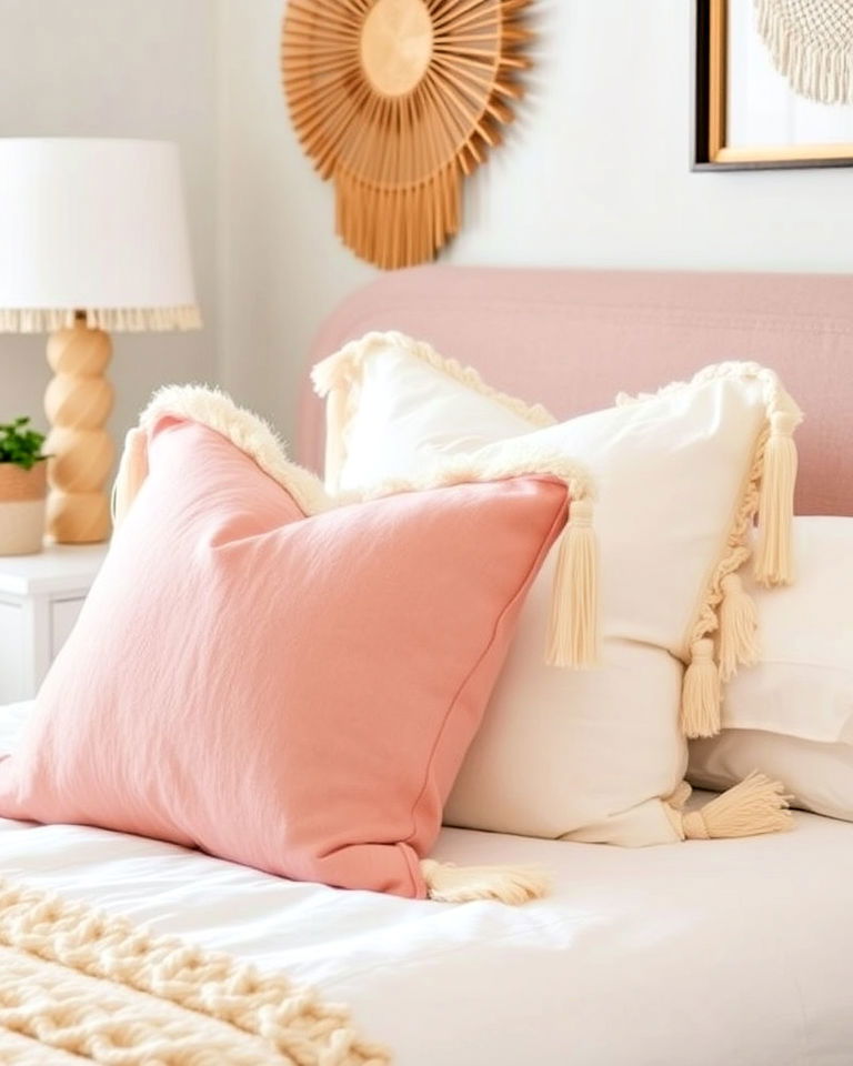 dynamic tassel and fringe details - 20 Bohemian Moroccan Bedroom Ideas