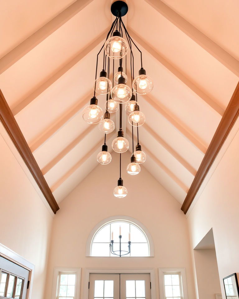 dynamic vaulted ceiling with pendant cluster - 40 Vaulted Ceiling Ideas