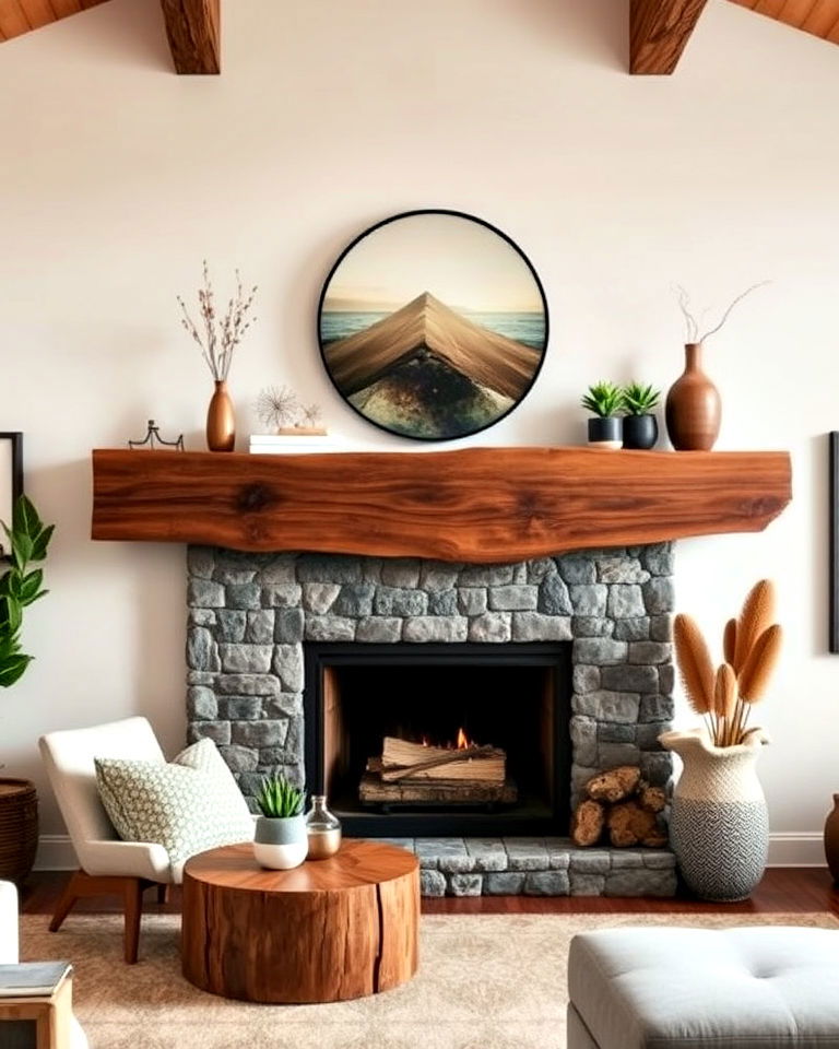 dynamic walnut live edge mantel - 20 Wood Fireplace Mantel Ideas