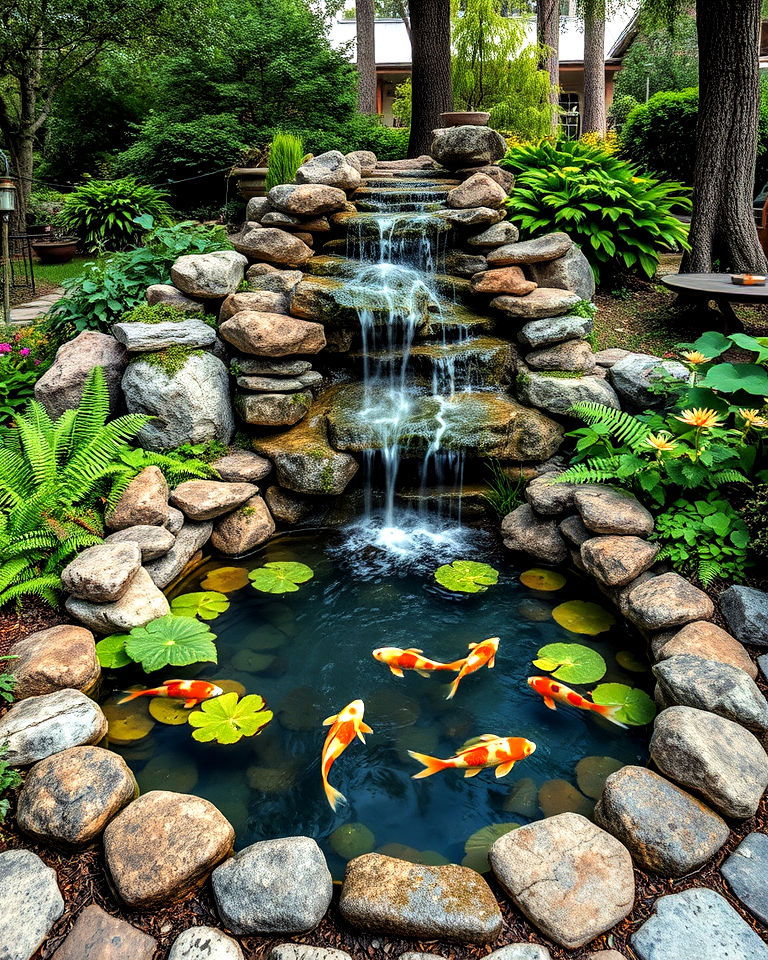 dynamic waterfall feature with pond - 20 Fairytale Garden Ideas