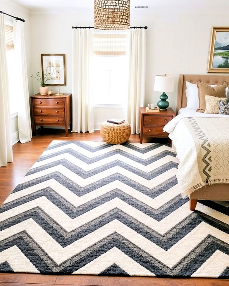 dynamic zigzag patterns for bedroom rug - 30 Bedroom Rug Ideas
