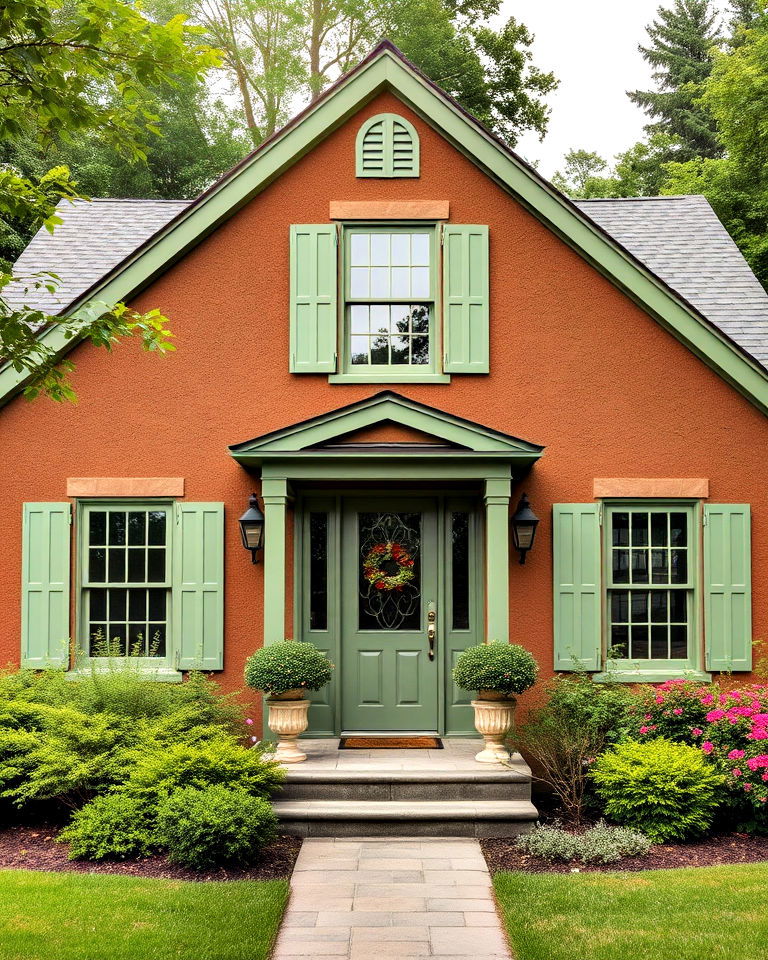 earthy brown walls with green trim - 25 Dark Brown House Exterior Ideas