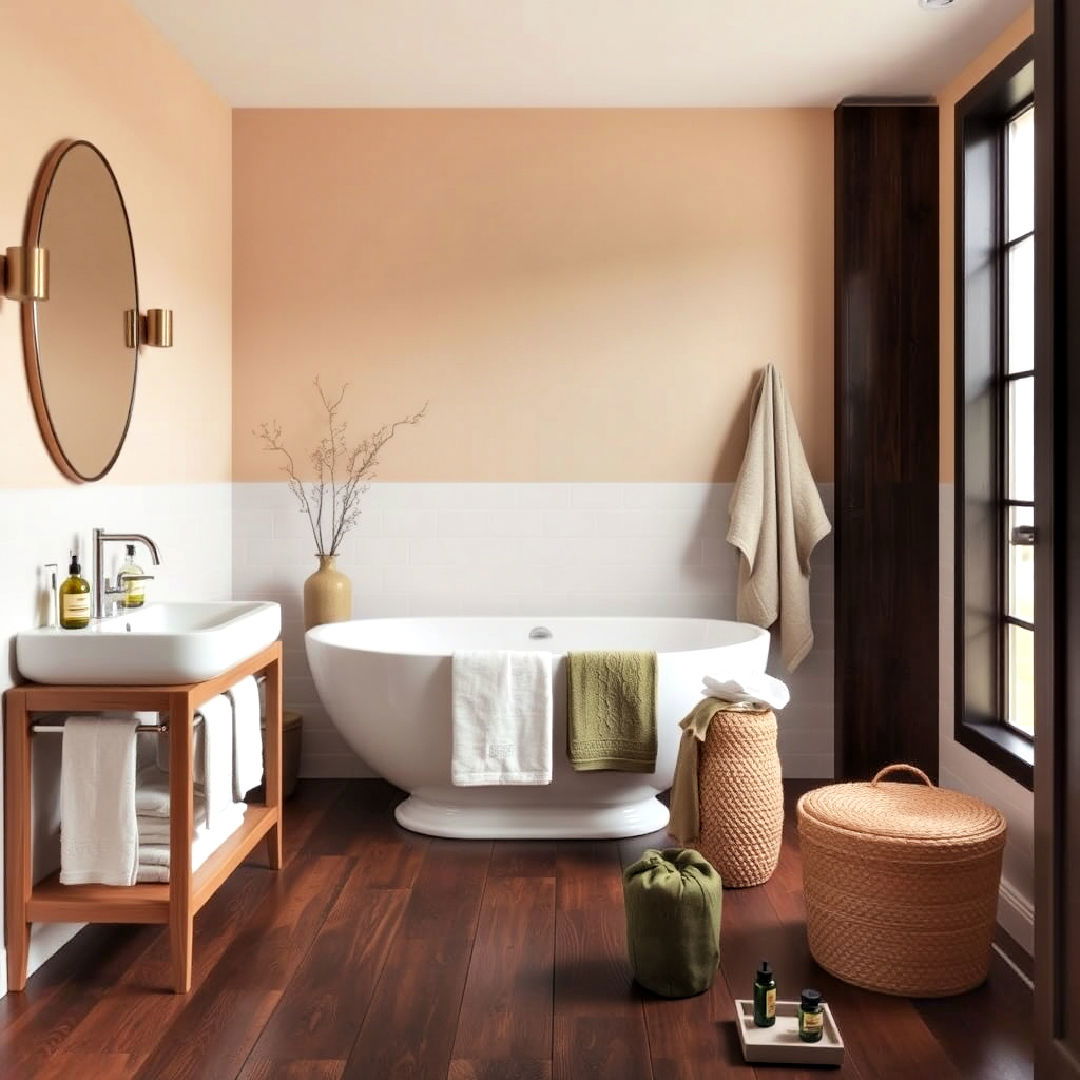 earthy tones for dark wood floor bathroom - 25 Dark Wood Floor Bathroom Ideas