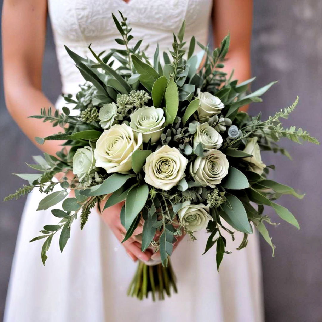 earthy vibe sage green bouquet - 30 Sage Green Wedding Ideas