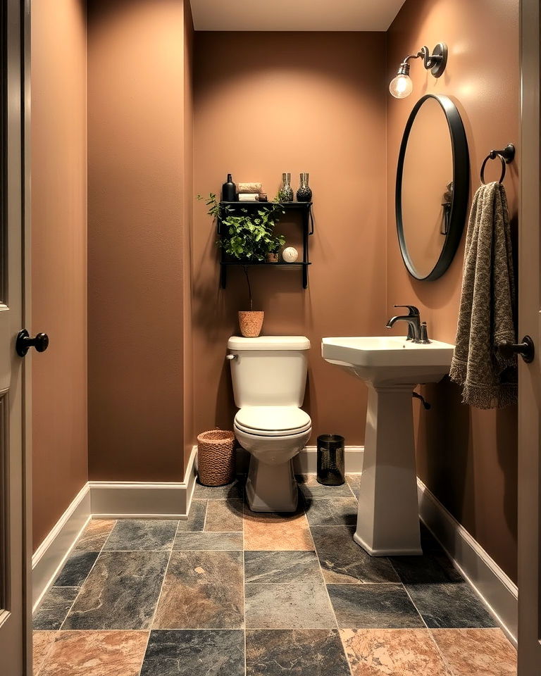 earthy vibe slate floor tiles - 25 Powder Room Floor Tile Ideas