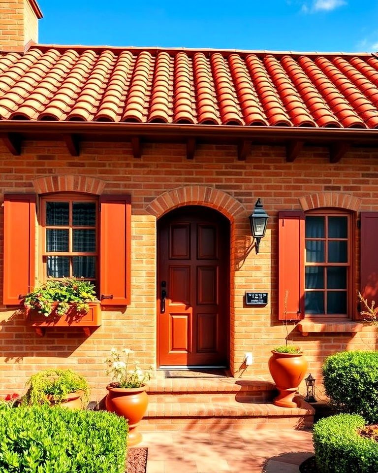earthy vibe warm terracotta tones - 25 Tan Brick House Color Schemes