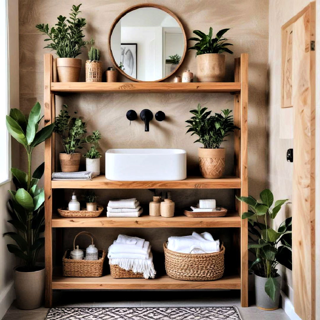 earthy wood accent for natural appeal - 25 Boho Bathroom Ideas