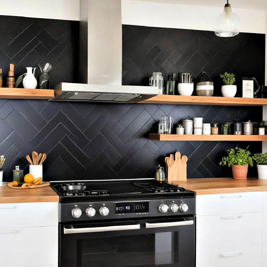 easy to clean black backsplash - 40 Black Kitchen Ideas