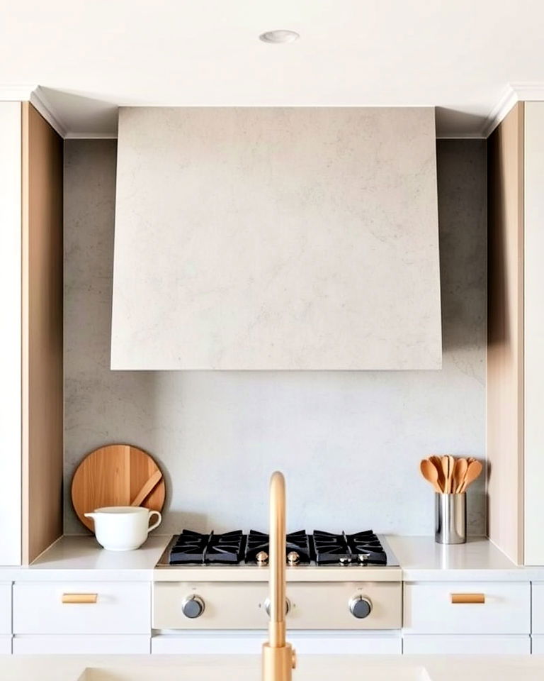 easy to clean custom microcement range hood cover - 20 Microcement Kitchen Ideas