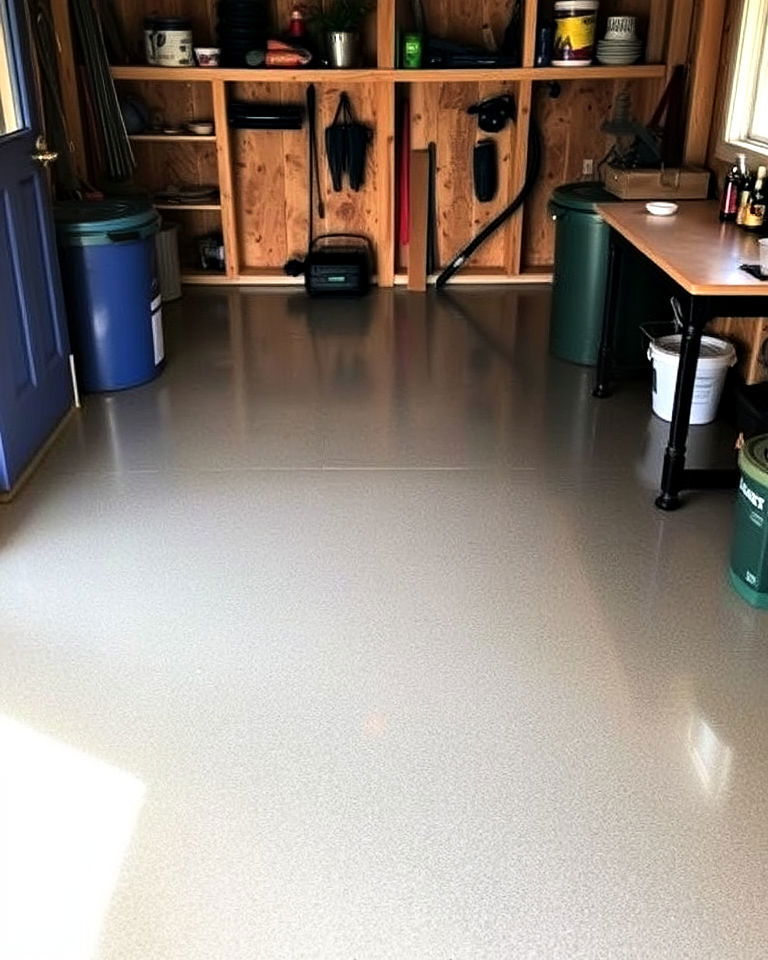 easy to clean epoxy coated concrete - 20 Shed Floor Ideas