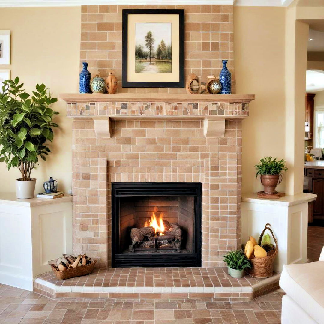 easy to clean fireplace with tile hearth - 25 Corner Fireplace Ideas