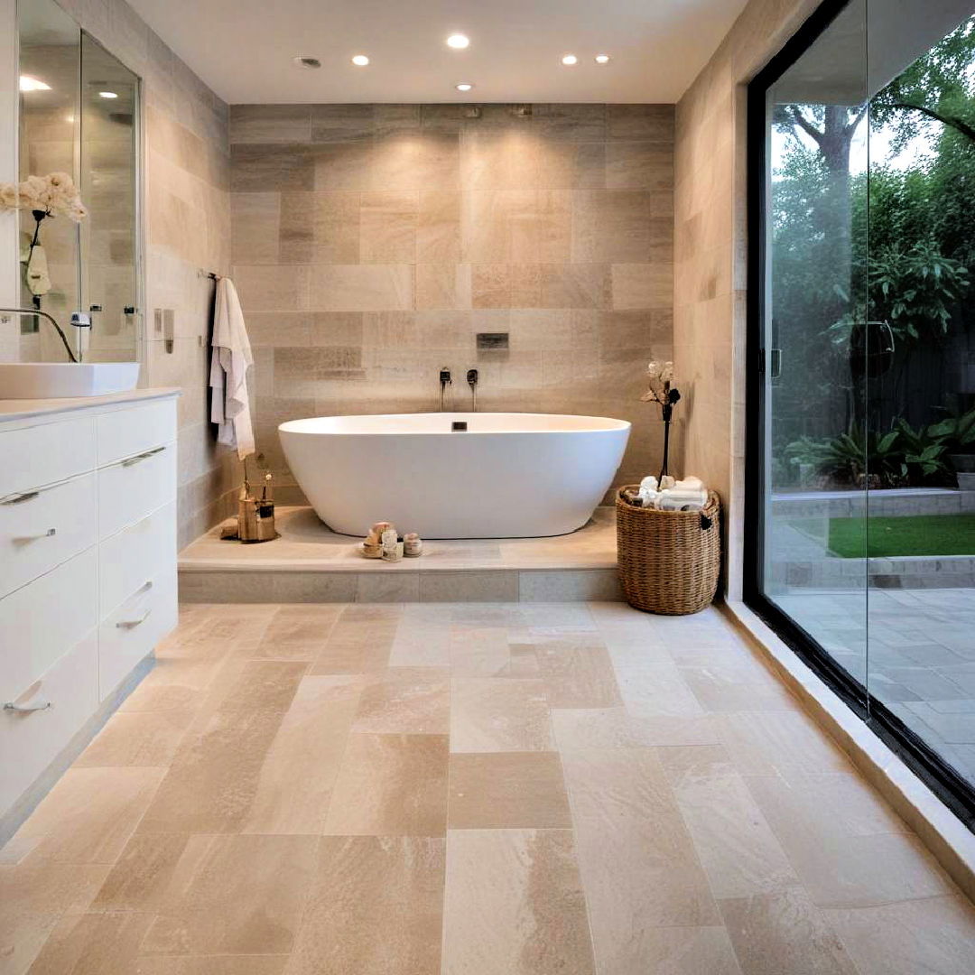 easy to install heated flooring - 20 Pool Bathroom Ideas