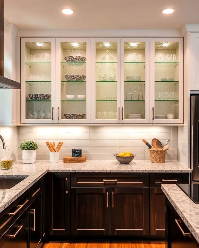 easy to maintain textured glass - 15 Kitchen Cabinets With Glass Doors