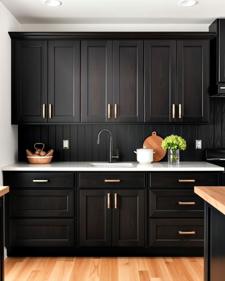 ebony stained pine wood cabinets - 30 Dark Wood Kitchen Cabinets