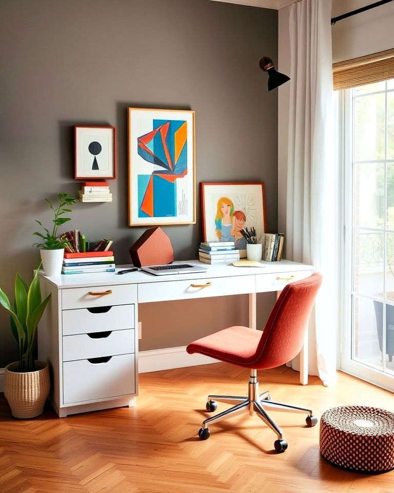 eclectic accessories with minimalist design - 25 Eclectic Home Office Ideas