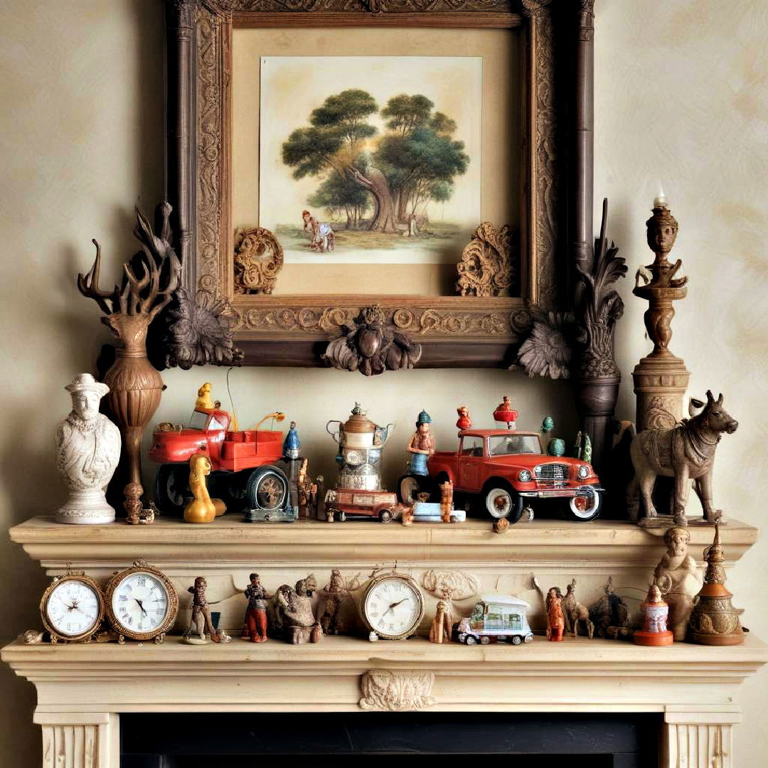 eclectic collectibles mantel decor - 40 Mantel Decor Ideas