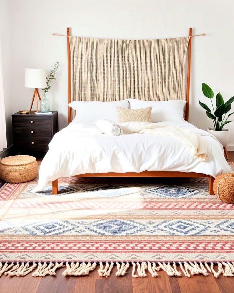 eclectic handwoven rug - 30 Bedroom Rug Ideas