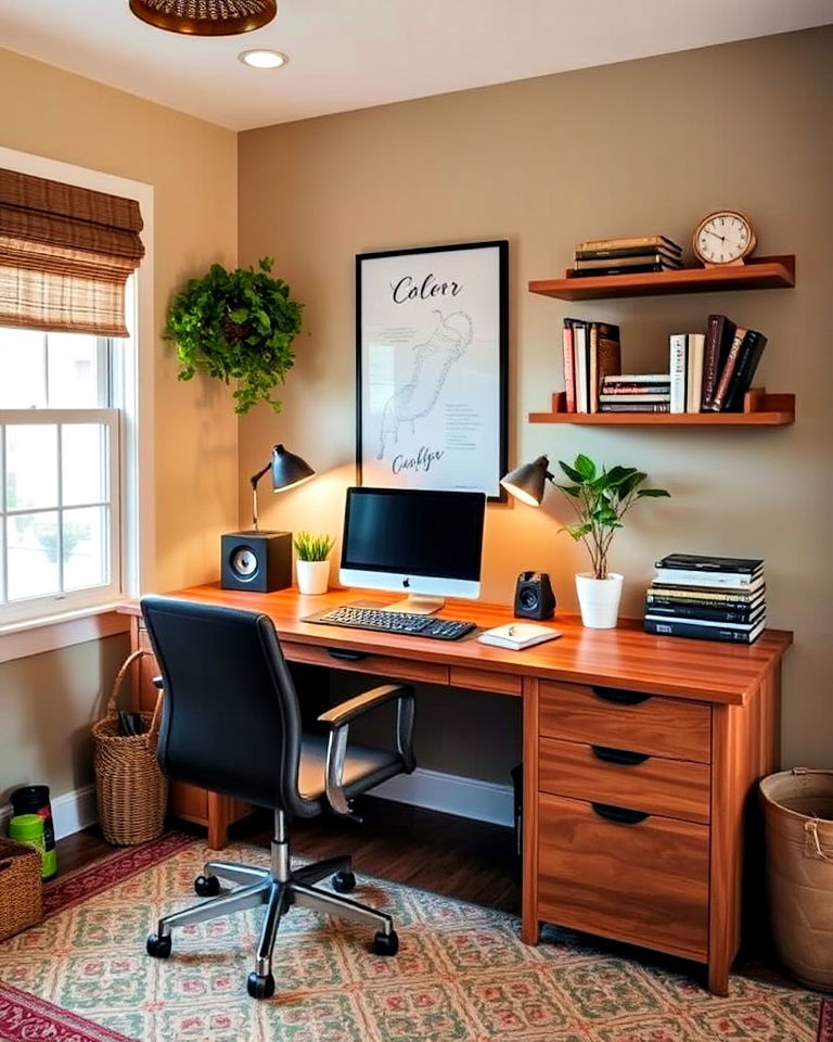 eclectic home office with custom workstation - 25 Eclectic Home Office Ideas