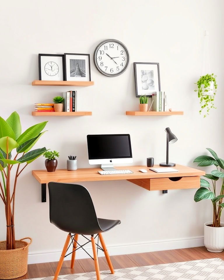 eclectic home office with wall mounted desk - 25 Eclectic Home Office Ideas