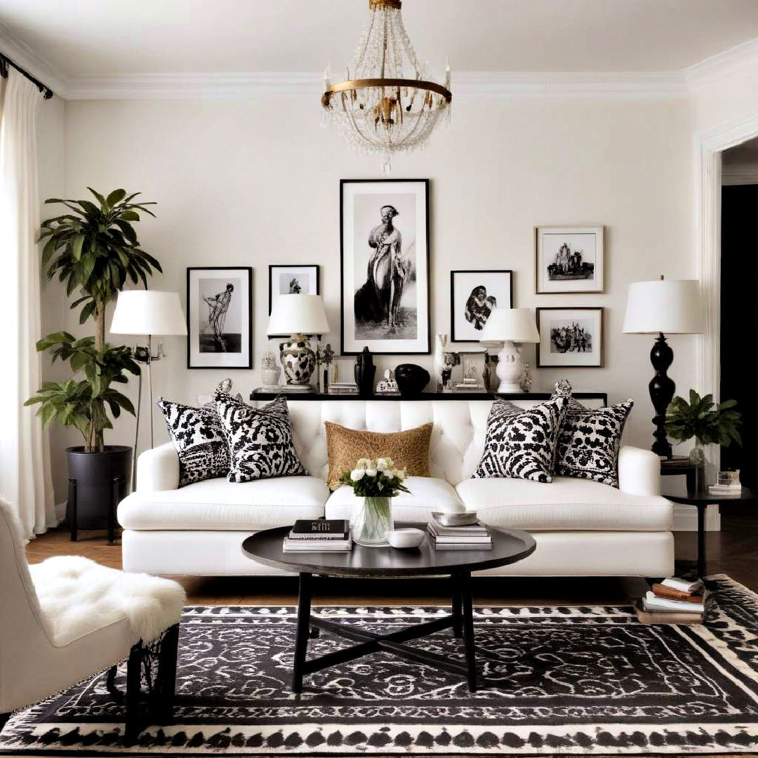 eclectic mix for cohesive look - 30 Black and White Living Room Ideas