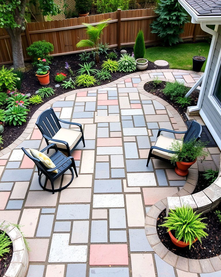 eclectic patio with mixed stone shapes - 40 Paver Patio Ideas