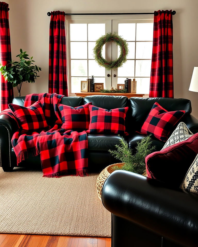 eclectic red and black plaid blankets - 25 Black and Red Living Room Ideas
