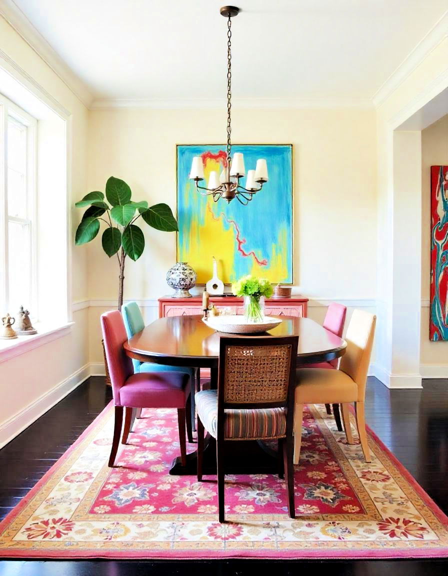 eclectic style dining room with dark wood floor - 15 Dark Wood Floor Dining Room Ideas