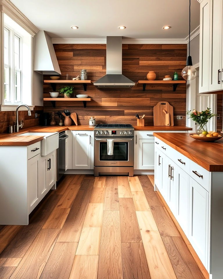 eclectic style kitchen with mixed wood floor - 15 Kitchens With Wood Floors