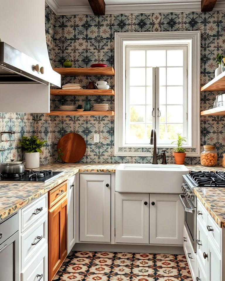 eclectic style patterned tile countertops - 40 Kitchen Countertop Ideas