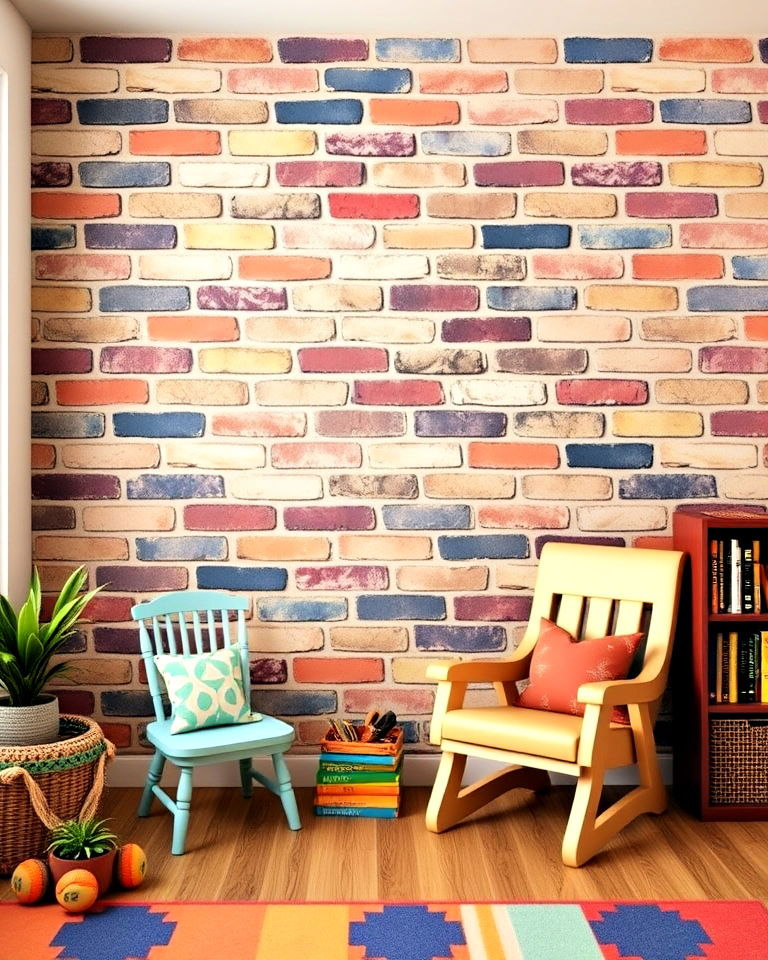 eclectic vibe multicolored brick accent wall - 20 Brick Accent Wall Ideas