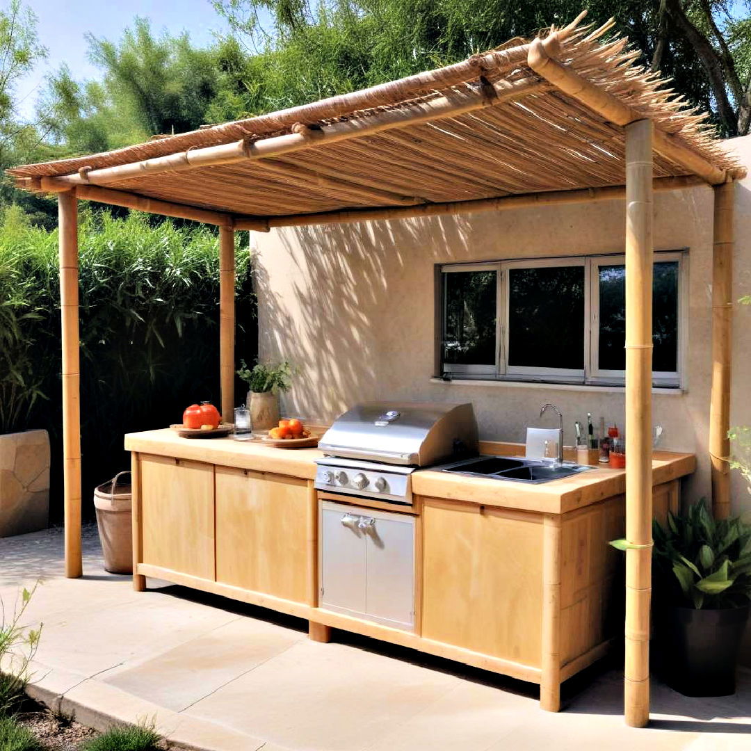 eco friendly bamboo canopy idea - 25 Covered Outdoor Kitchen Ideas