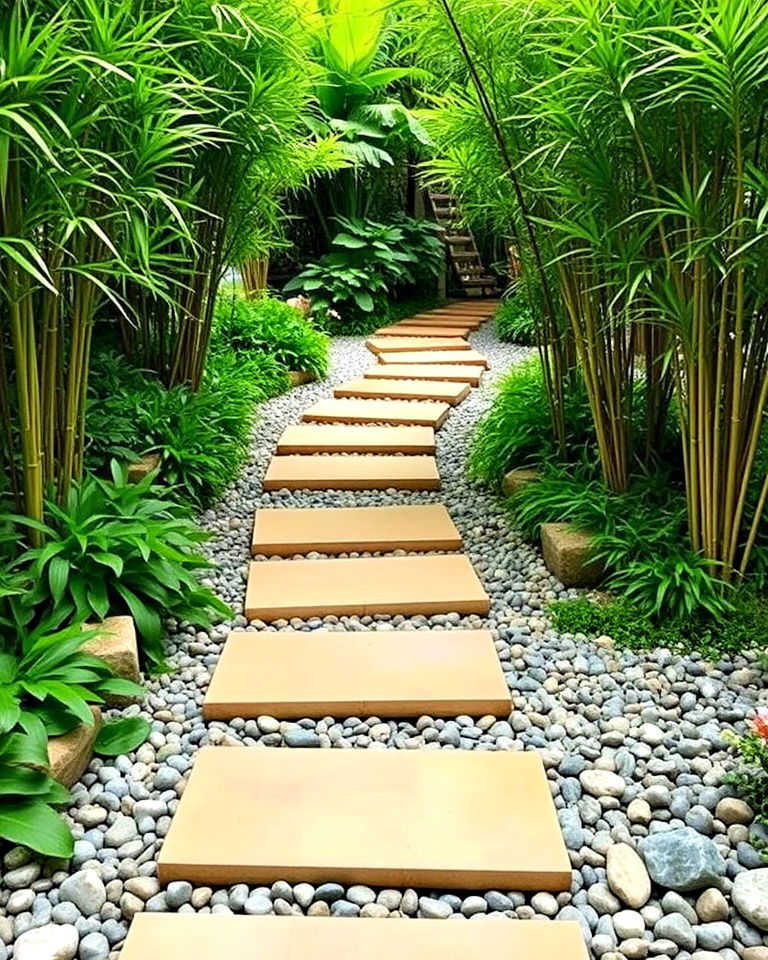 eco friendly bamboo stepping stones - 30 Garden Path Ideas