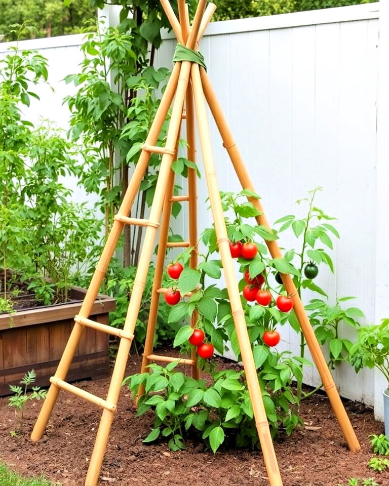 eco friendly bamboo teepee trellis - 30 Tomato Trellis Ideas