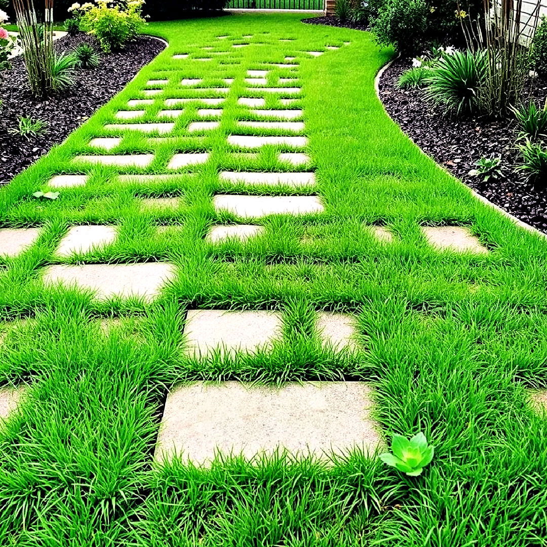 eco friendly grass filled paver path - 30 Paver Walkway Ideas