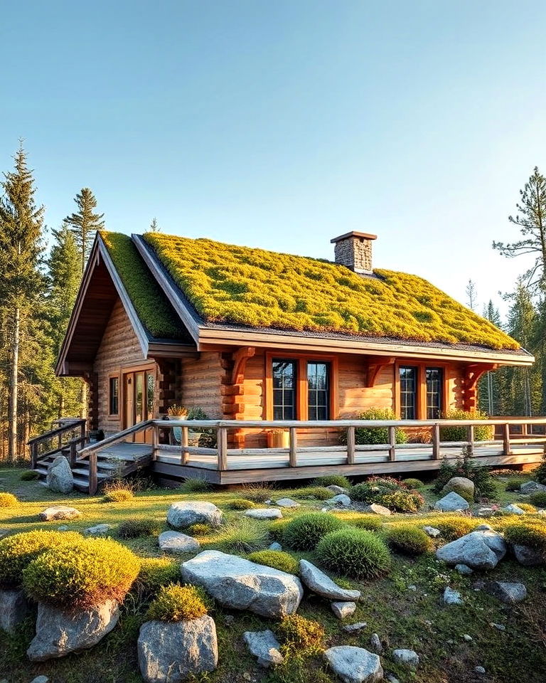 eco friendly green cabin roof - 20 Houses With Green Roofs