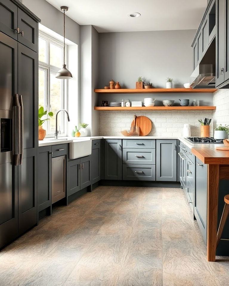 eco friendly grey cork flooring - 20 Kitchens With Grey Floors