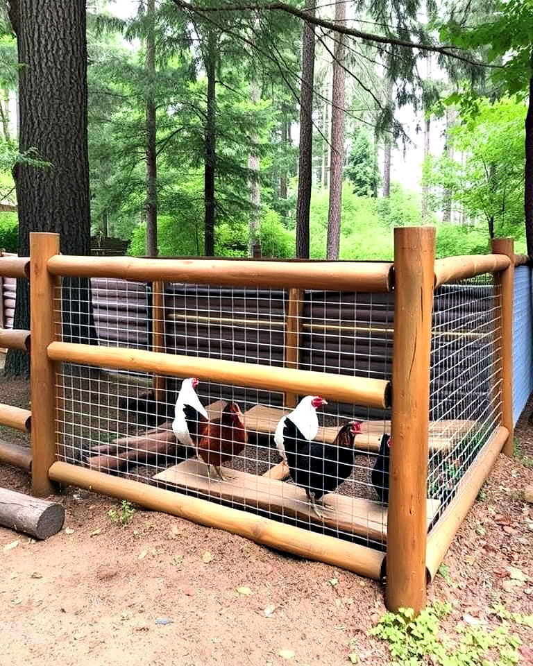 eco friendly log and mesh fence - 25 Chicken Fence Ideas