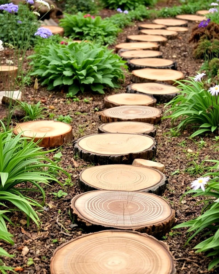 eco friendly log slice stepping stones - 30 Garden Path Ideas
