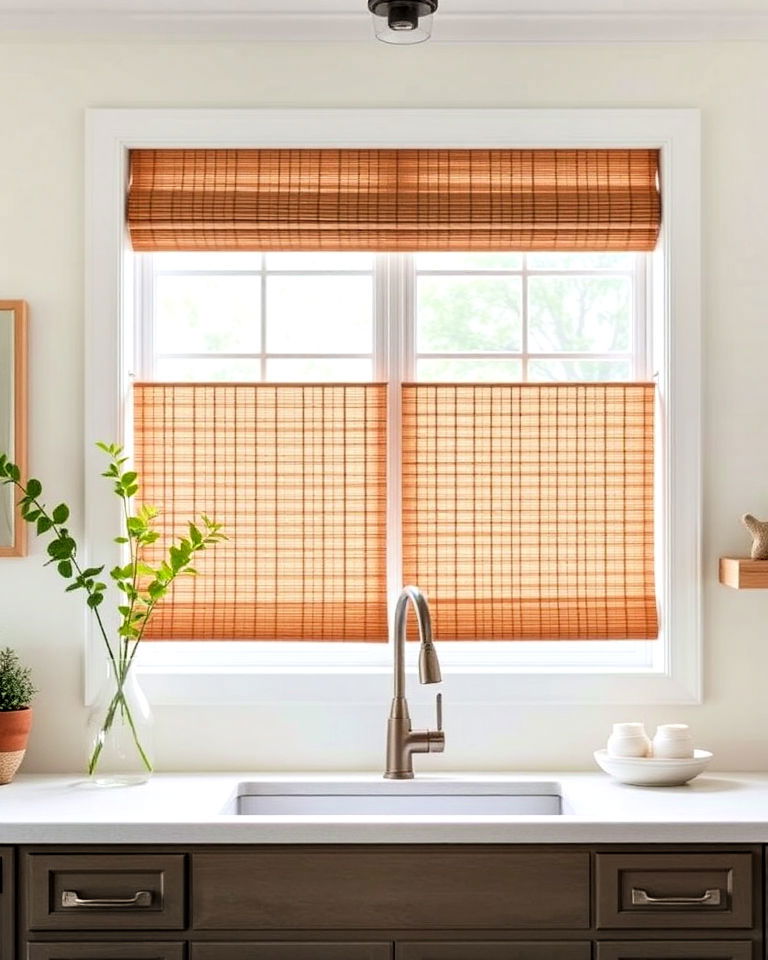 eco friendly natural bamboo shades - 40 Farmhouse Window Treatment Ideas