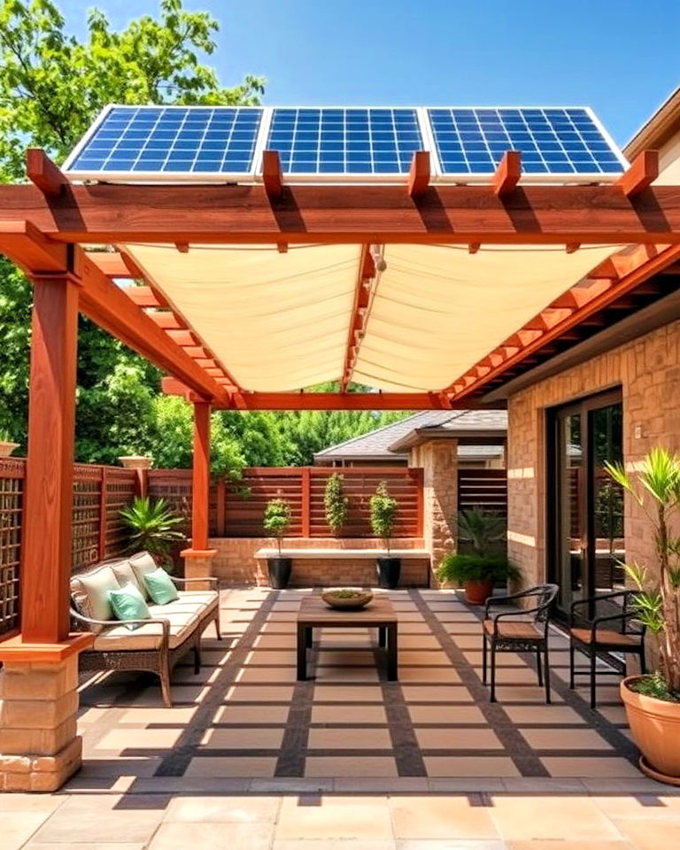 eco friendly pergola with solar panels - 40 Shade Ideas