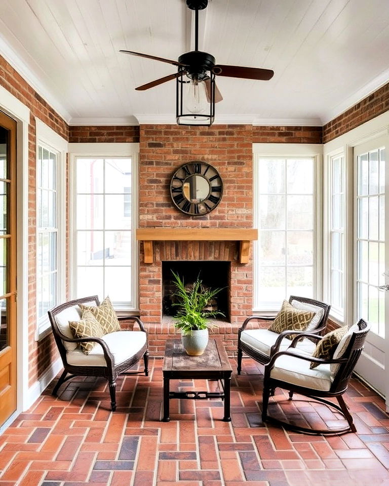 eco friendly reclaimed brick floor - 20 Brick Floor Sunroom Ideas