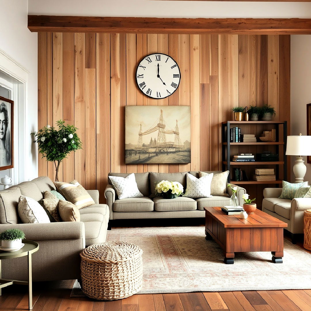 eco friendly reclaimed wood accents - 25 Shabby-chic Style Living Room Ideas