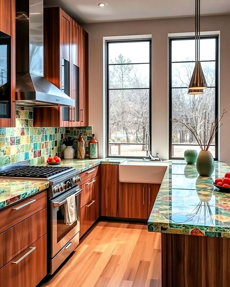eco friendly recycled glass kitchen countertops - 40 Kitchen Countertop Ideas