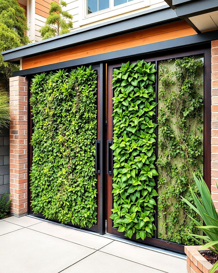 eco friendly sliding gate with greenery panels - 30 Sliding Gate Design Ideas