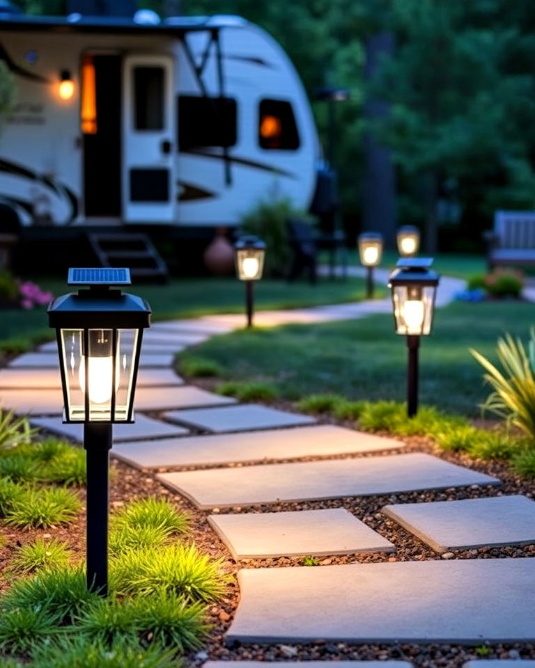 eco friendly solar pathway lights - 30 Rv Campsite Decorating Ideas