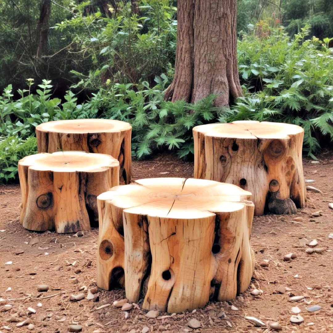 eco friendly tree stump seats - 40 Outdoor Seating Ideas