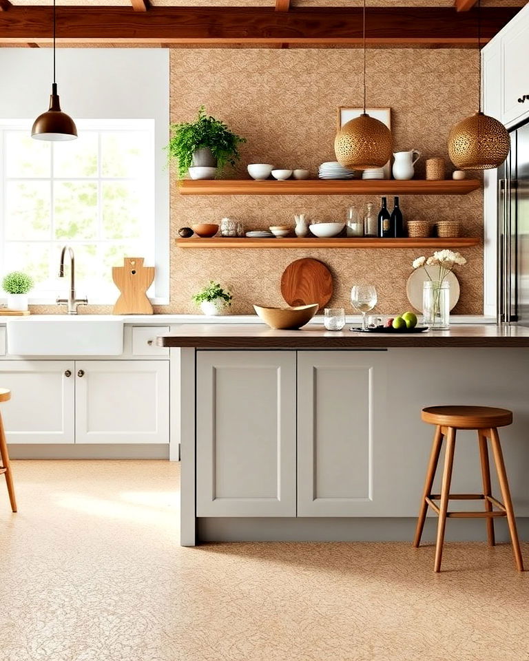 eco friendly white cork flooring for kitchen - 25 White Kitchen Floor Ideas