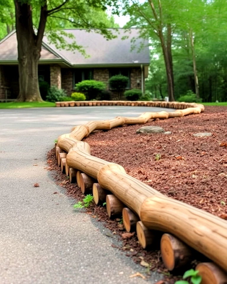 eco friendly wooden log edging - 30 Driveway Edging Ideas