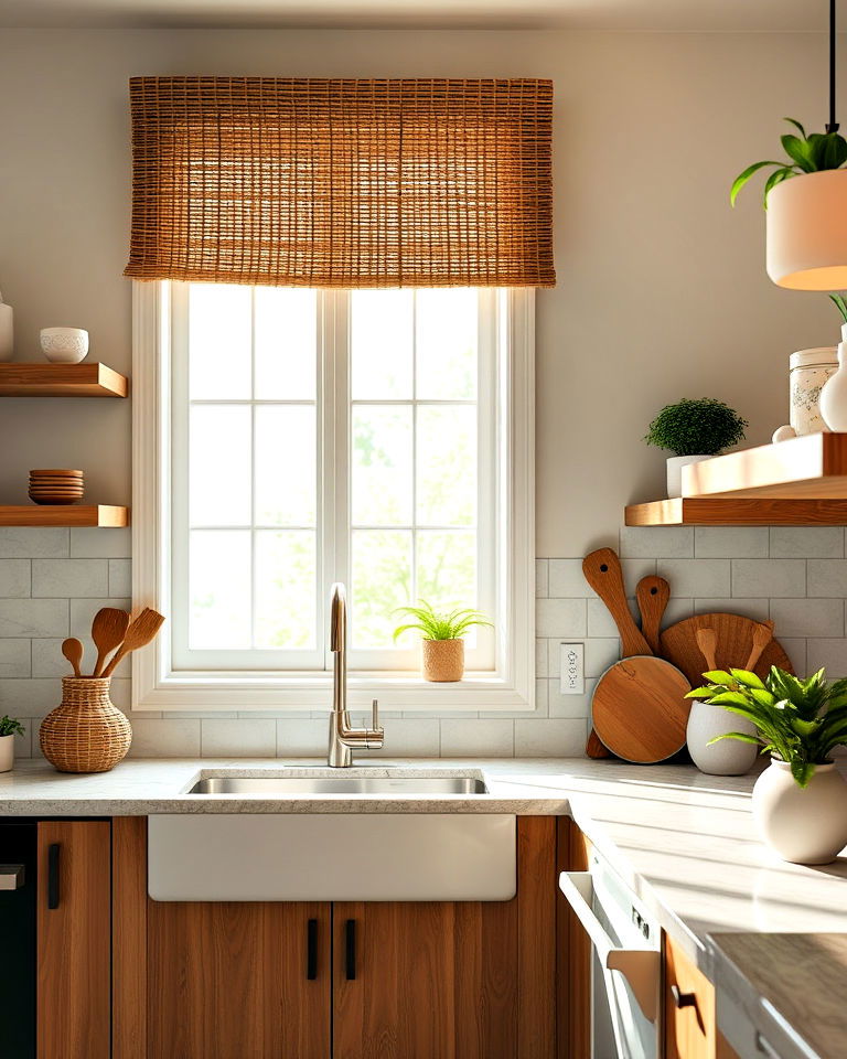 eco friendly woven bamboo valance - 20 Kitchen Valance Ideas